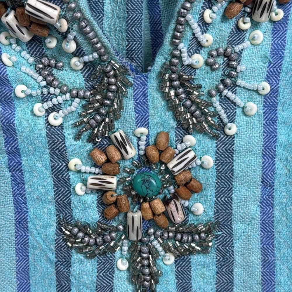(H1) Soft Surroundings Turquoise Striped Embroidered Tunic, Sz M - Picture 12 of 15